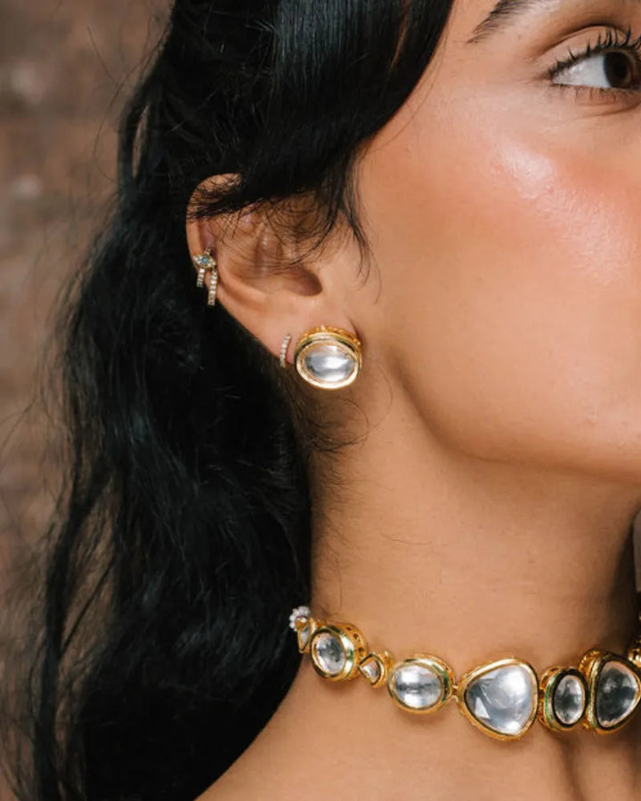 Golden Polki Kundan Stud Earrings