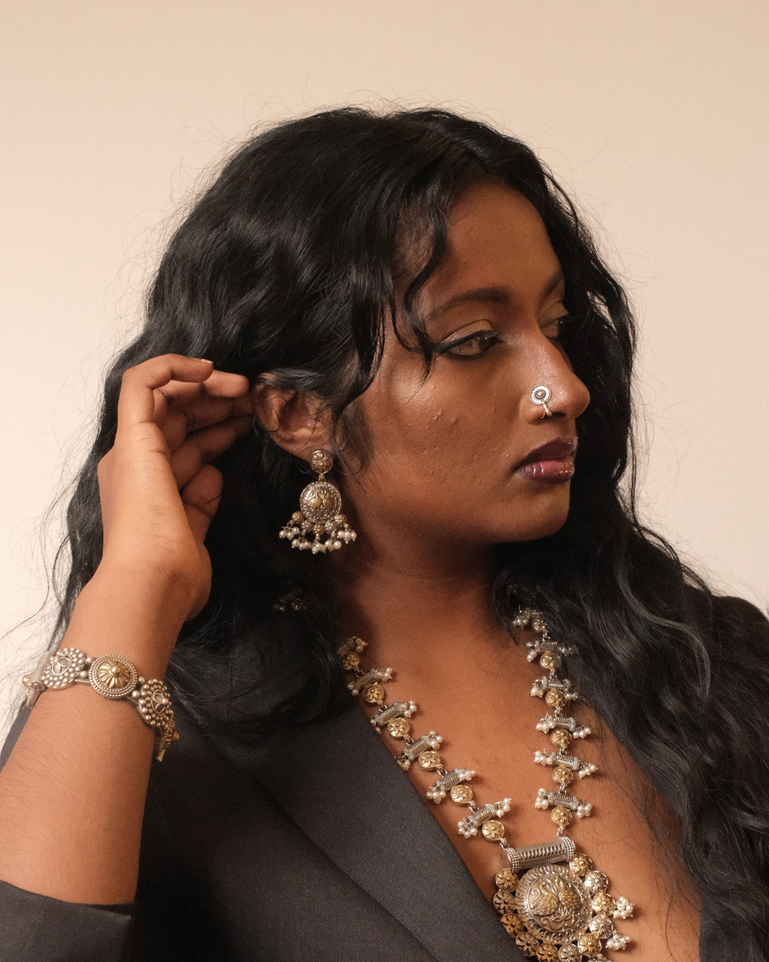 Gelina Goddess Two-Tone Earrings