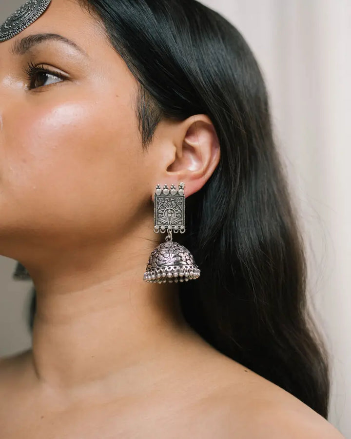 Antique Oxidised Silver Jhumkis
