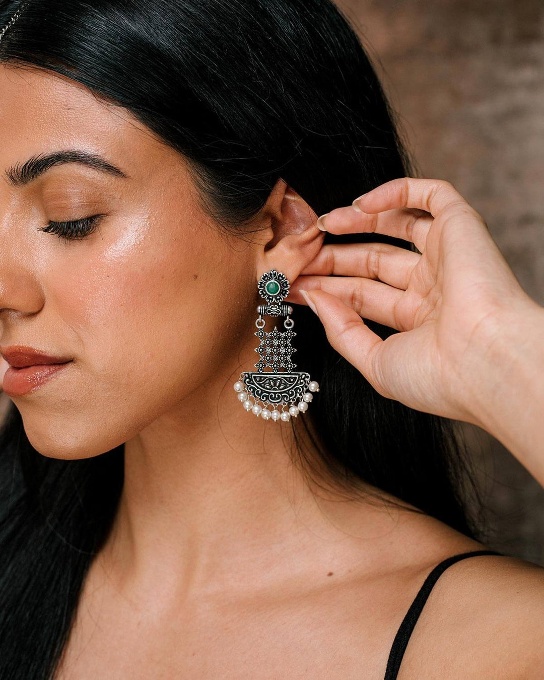 Jade Green Filigree Drama Earrings