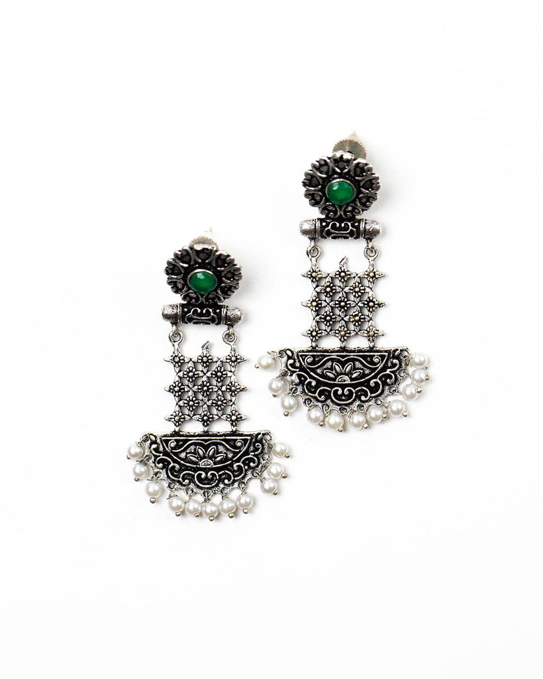 Jade Green Filigree Drama Earrings