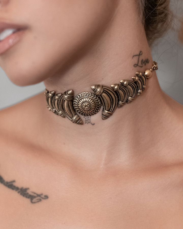 Fire In Her Eyes Choker - Antique Gold Finish