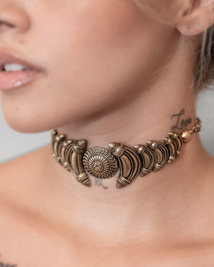 Fire In Her Eyes Choker - Antique Gold Finish