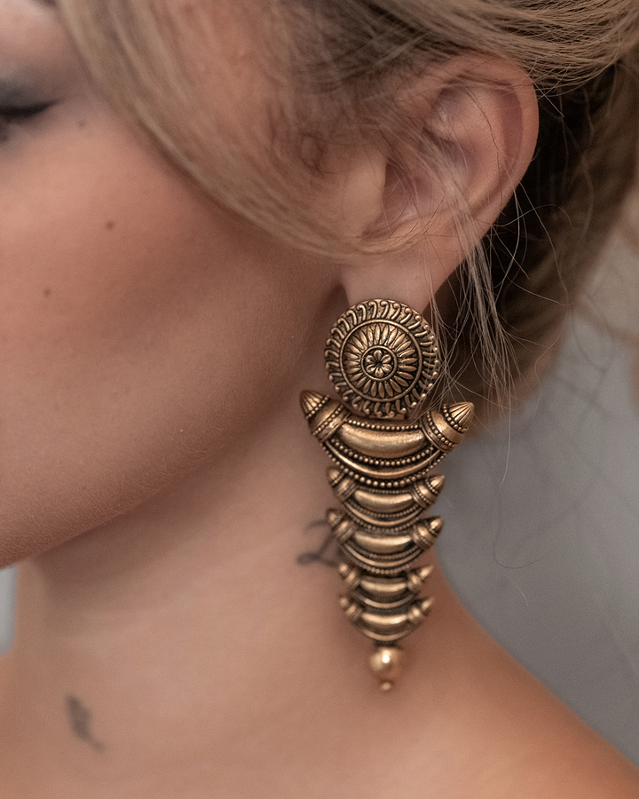 Fire In Her Eyes Earrings - Antique Gold Finish