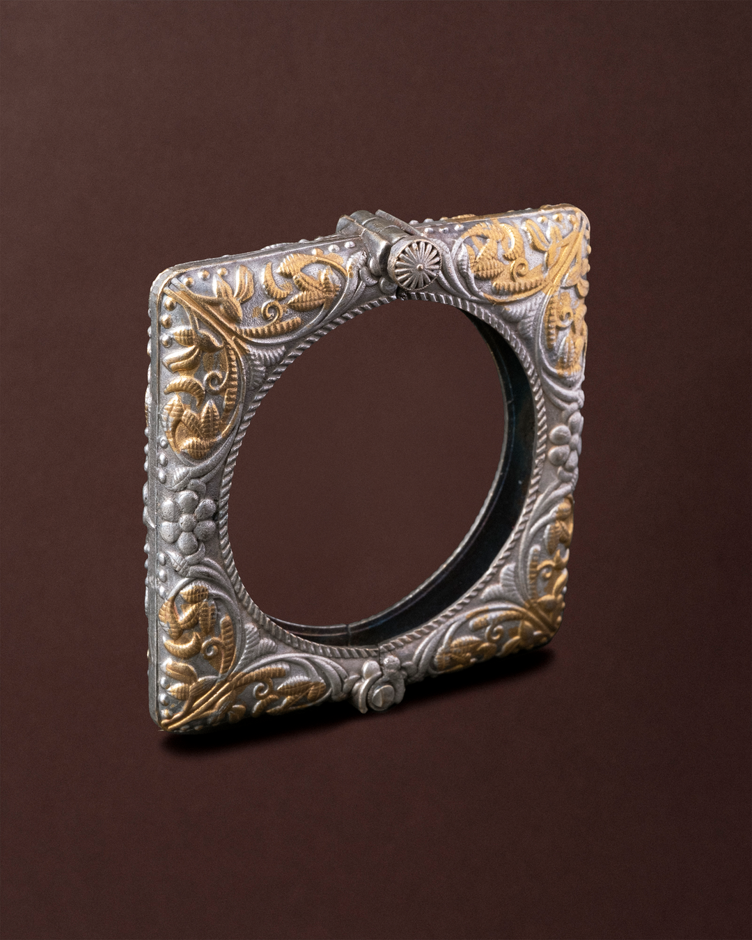Square Filigree Two-Tone Cuff Bangle