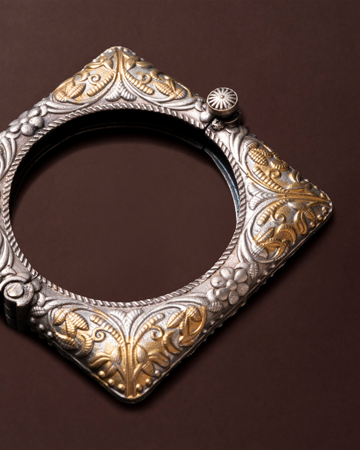 Square Filigree Two-Tone Cuff Bangle