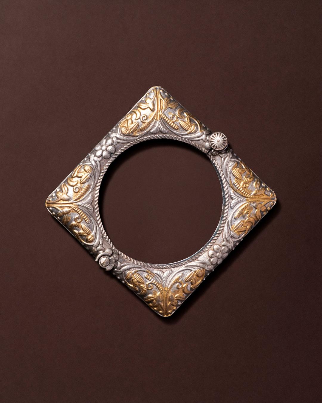 Square Filigree Two-Tone Cuff Bangle